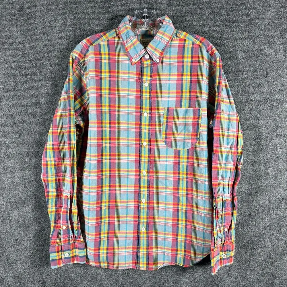 J Crew Indian Madras Shirt Mens M Slim Fit Plaid Button Down Mauritius G4188